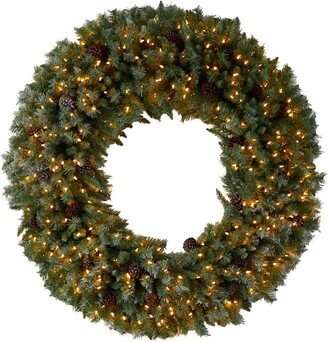 5’ Giant Flocked Christmas Wreath with Pinecones, 400 Clear LED Lights and 760 Bendable Branches