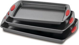 3pc Nonstick Cookie Sheet Set with Red Grips