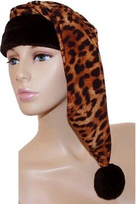 Santa Hat - Spandex Leopard Print With Black Furr