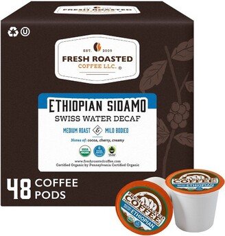 Fresh Roasted Coffee - Organic Ethiopian Sidamo Decaf Medium Roast Single Serve Pods - 48CT