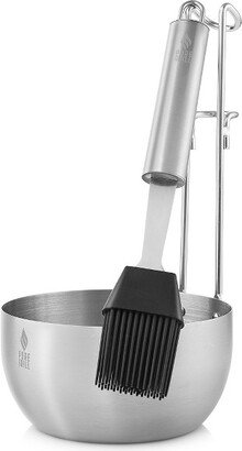 Pure Grill BBQ Sauce Pot and Silicone Basting Brush Set, Stainless Steel Barbecue Grilling Tool Set