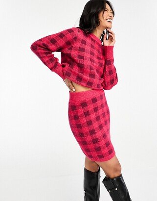fluffy mini skirt in red check - part of a set