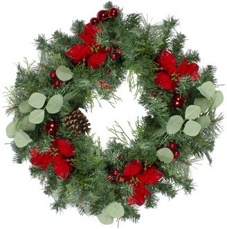 Northlight Pre-Decorated Poinsettia and Ornaments Artificial Christmas Wreath-Unlit