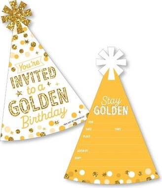 Big Dot of Happiness Golden Birthday - Shaped Fill-In Invitations - Happy Birthday Party Invitation Cards with Envelopes - Set of 12