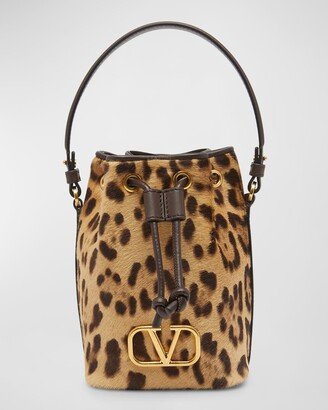 Mini VLOGO Leopard Calf Hair Bucket Bag