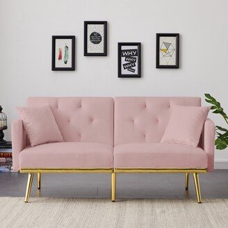 Velvet Tufted Loveseat with Adjustable Back,Convertible Sofa Bed - 59 x 31 x 30