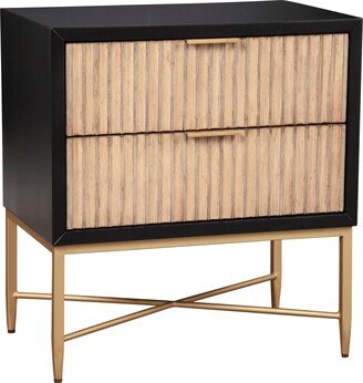 Nightstand with 2 Corrugated Drawers and Metal Base, Black