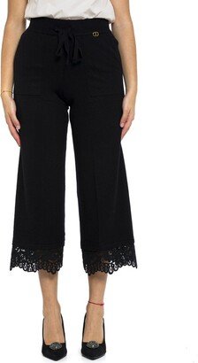 TWINSET Lace Trim Drawstring Cropped Trousers