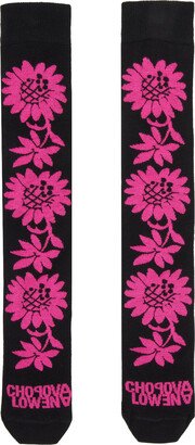 Black & Pink Sunflower Socks