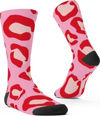 Socks: Leopard - Pink And Red Custom Socks, Pink