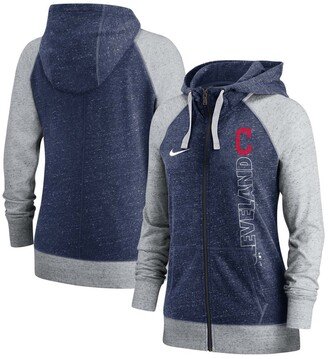 Women's Navy Cleveland Indians In Pocket Gym Vintage-Like Full-Zip Hoodie