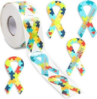 Paper Junkie 500-Count Autism Awareness Stickers, 1 Roll of Ribbon Shape Labels for Events, Cars & Friends