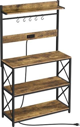 63″ H Kitchen Baker’s Racks with 2 AC Outlets, 4-Tier Microwave Oven Stand, Rustic Brown