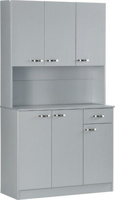 HOMCOM 71 Freestanding Buffet with Hutch, Kitchen Pantry, Cupboard with 6 Doors, 3 Adjustable Shelves, and 1 Drawer, Gray