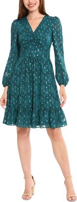 Petite Clip-Dot Chiffon Fit & Flare Dress - Teal/gold