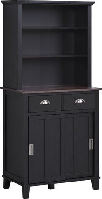 HOMCOM 67 Freestanding Buffet with Hutch, Kitchen Pantry Storage Cabinet with Sliding Doors, Drawers and Open Shelves, Adjustable Shelving, Black