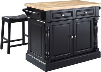Oxford Butcher Block Top Kitchen Island With 24 Upholstered Saddle Stools-AA