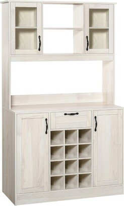 HOMCOM Kitchen Buffet with Hutch Cupboard with Utility Drawer, 4 Door Cabinets, and Optional 12-Bottle Wine Storage, White