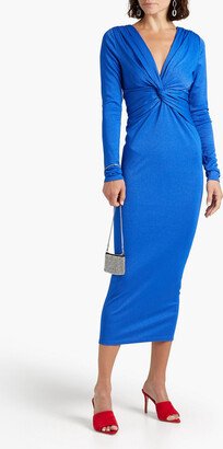 Lara twist-front metallic cotton-blend jersey midi dress