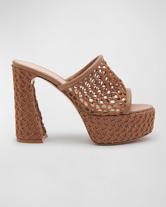 Raffia Block-Heel Platform Mules-AA