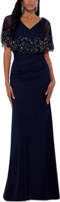 Petites Womens Embellished Capelet Evening Dress