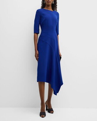 Draped Elbow-Sleeve Crepe Midi Dress