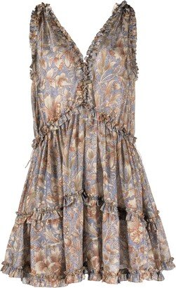 Blue Chintz Printed Silk Mini Dress