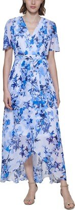 Petites Womens Floral Long Wrap Dress