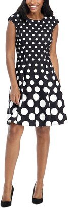 Petite Polka-Dot Fit & Flare Dress - Black/White