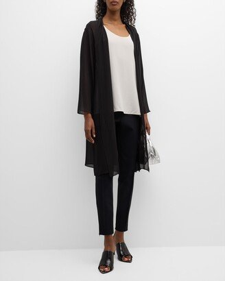 Petite Open-Front Sheer Silk Georgette Duster