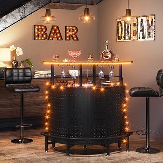 BLUEBELL 3-Tier Bar Unit with Led Lights, Bar Table with Wine Glasses Holder