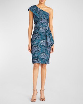 Violetta One-Shoulder Jacquard Midi Dress