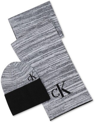 Men's Marled Scarf & Beanie Hat Gift Set - Gray/ Black