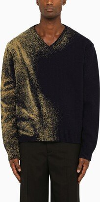 Navy wool pullover with gold details