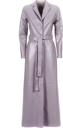 Julia Allert Light Purple Long Button-Up Eco-Leather Trench