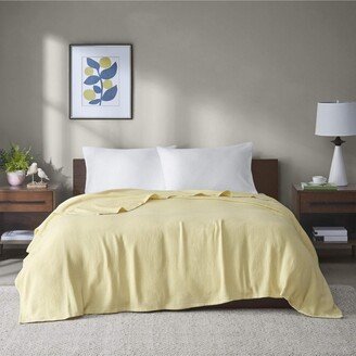 Gracie Mills Freshspun Basketweave Cotton Blanket, Yellow - King