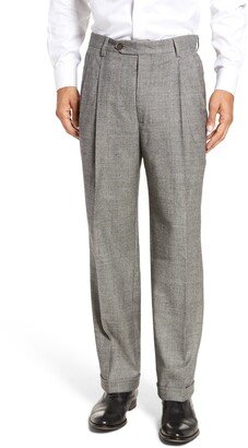 Touch Finish Pleated Plaid Classic Fit Stretch Wool Trousers