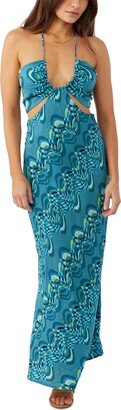 Juniors' Lila Printed Cutout Halter Maxi Dress