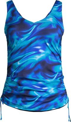 Women's Petite Adjustable V-neck Underwire Tankini Swimsuit Top Adjustable Straps - Electric blue multi/swirl