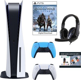 Playstation PS5 Gow: Ragnarok Console with Extra Blue Controller, Headset and Family Voucher