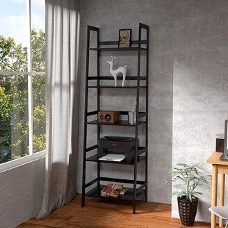 IGEMAN Black 5 Tier Bookshelf Open Ladder Bookcase