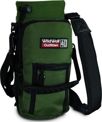 Wild Wolf Outfitters 40oz Water Bottle Holder: Military-Grade Carrier w/ 2 Pockets & Adjustable Shoulder Strap - Green