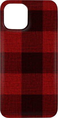 Custom Iphone Cases: Linen Look Gingham Lumberjack - Red, Black Phone Case, Silicone Liner Case, Matte, Iphone 11 Pro Max, Red