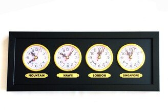 Multi Zone Clock. Black Personalized Clock With 4 Tags. You Can Print The Name, Region Or City You Want. Clock. Wall Multi Zone