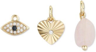 3-Pc. Set 14k Gold Flash-Plated Crystal Evil Eye, Heart & Rose Quartz Charms