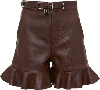 Padlock Ruffled Leather Shorts