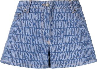 Monogram-Print Denim Shorts-AA