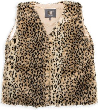 Luxe Faux Fur Leopard Print Faux Fur Vest