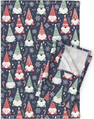 Holiday Gnomes Tea Towels | Set Of 2 - Folk By Liz Sawyer Design Green Red Snowflake Linen Cotton Spoonflower