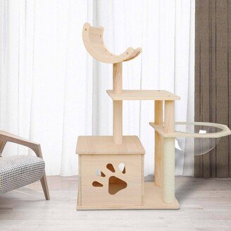 Solid Wood Cat Tower Cat Tree Cat Condo With Space Capsule Nest Cat Furniture Activity Centre-AA